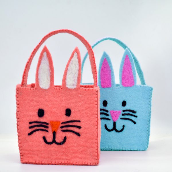 Bunny Design Wool Felt Easter Basket | Handmade Basket - Image 2