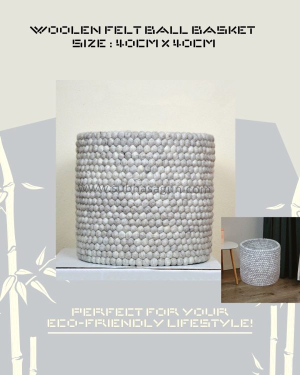 Gray Felt Ball Basket | Eco Friendly - Image 6
