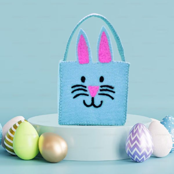 Bunny Design Wool Felt Easter Basket | Handmade Basket - Image 6