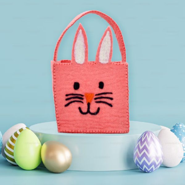 Bunny Design Wool Felt Easter Basket | Handmade Basket - Image 5