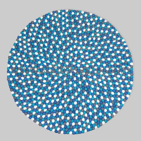 Blue Felt Ball Rug | Handmade Felt Carpet