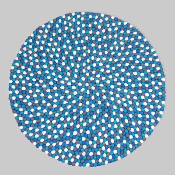 Blue Felt Ball Rug | Handmade Felt Carpet - Image 3