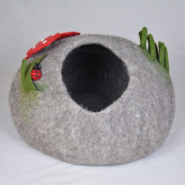 Natural Cat Cave with Mushroom, Lady Bug and Grass XL Size