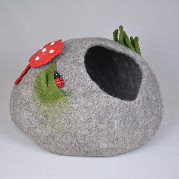 Natural Cat Cave with Mushroom, Lady Bug and Grass XL Size - Image 3
