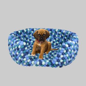 Blue Wool Felt Ball Dog Bed