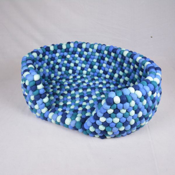 Blue Wool Felt Ball Dog Bed - Image 4