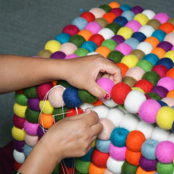 Multicolor Rectangular Felt Ball Pouf - Image 2