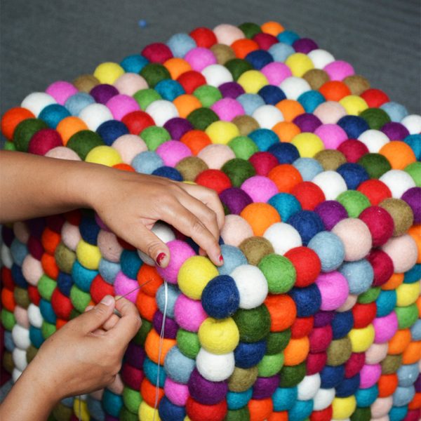Multicolor Rectangular Felt Ball Pouf - Image 3