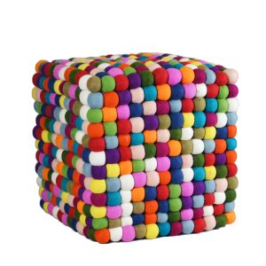 Multicolor Rectangular Felt Ball Pouf