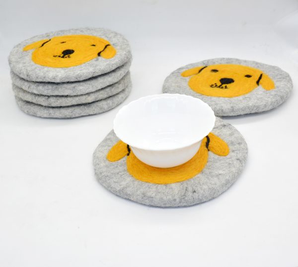 Natural Wool Felt Trivet | Dog Design Round Trivet - Image 2