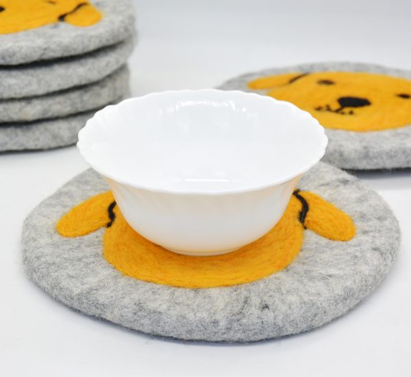 Natural Wool Felt Trivet | Dog Design Round Trivet - Image 3