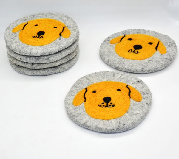 Natural Wool Felt Trivet | Dog Design Round Trivet - Image 4