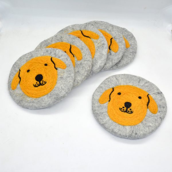 Natural Wool Felt Trivet | Dog Design Round Trivet - Image 6