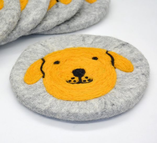 Natural Wool Felt Trivet | Dog Design Round Trivet - Image 7