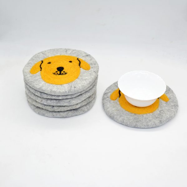 Natural Wool Felt Trivet | Dog Design Round Trivet - Image 5