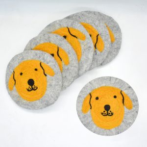 Natural Wool Felt Trivet | Dog Design Round Trivet