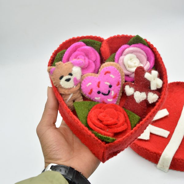 Felt Crafted Gift Box | Teddy Bears, Roses, and a Heart Shaped Cookie - Image 2