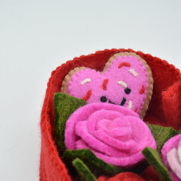 Felt Crafted Gift Box | Teddy Bears, Roses, and a Heart Shaped Cookie - Image 4