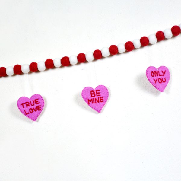 Felt Heart and Ball Garland for Valentine | Handmade Heart Ornaments Garland