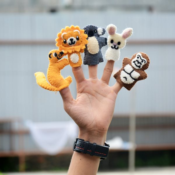 Handmade Wool Felt Animal Finger Puppets - Set of 5