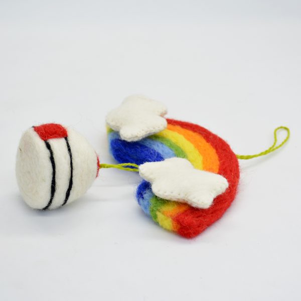 Handmade Felt Rainbow Wall Hanging with Balloon - Image 3