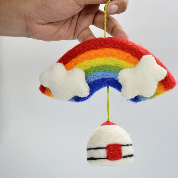 Handmade Felt Rainbow Wall Hanging with Balloon - Image 4