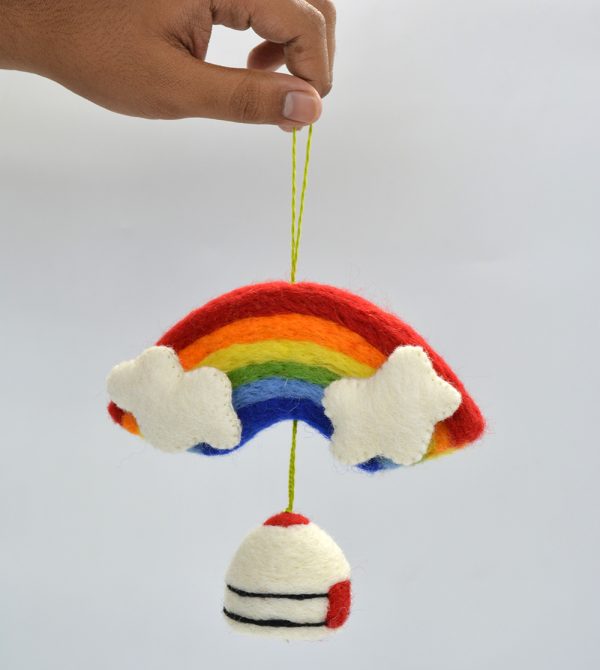 Handmade Felt Rainbow Wall Hanging with Balloon - Image 6