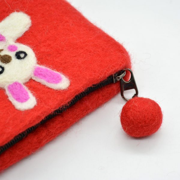 Bunny Embroidered Wool Felt Coin Purse - Image 4