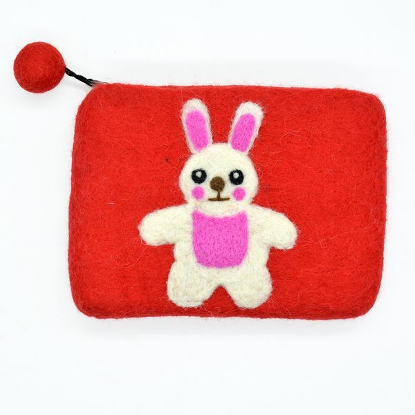 Bunny Embroidered Wool Felt Coin Purse
