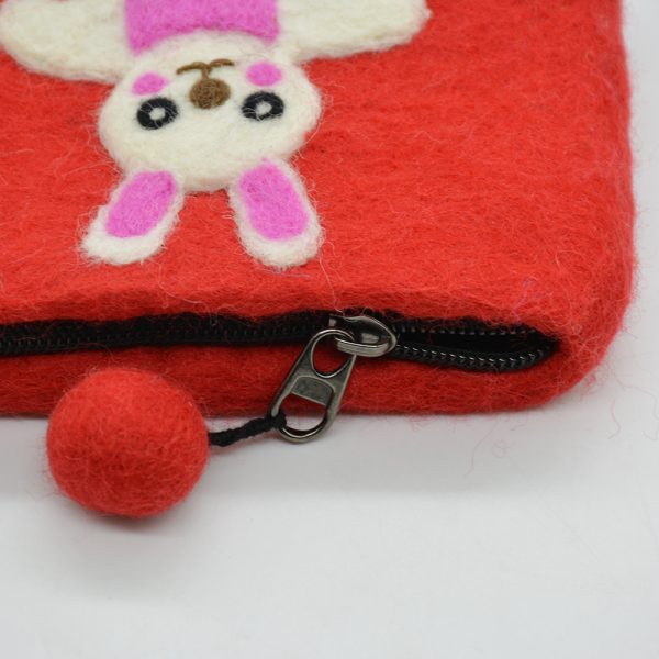Bunny Embroidered Wool Felt Coin Purse - Image 3