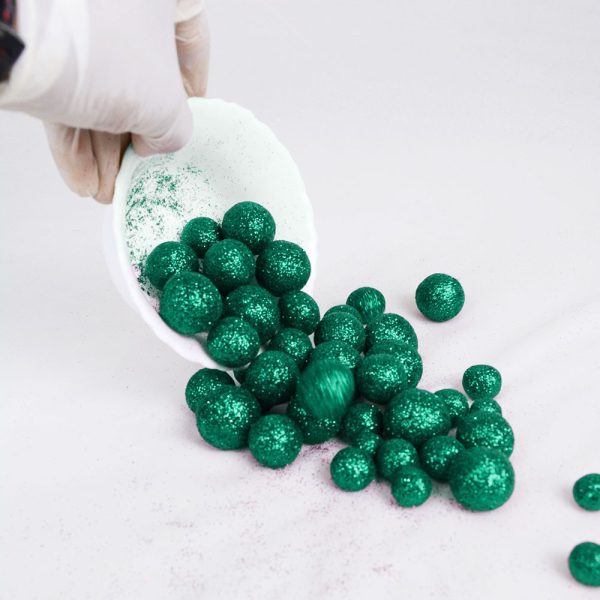 2.2cm Wool Felt Glitter Ball | Christmas Green - Image 3