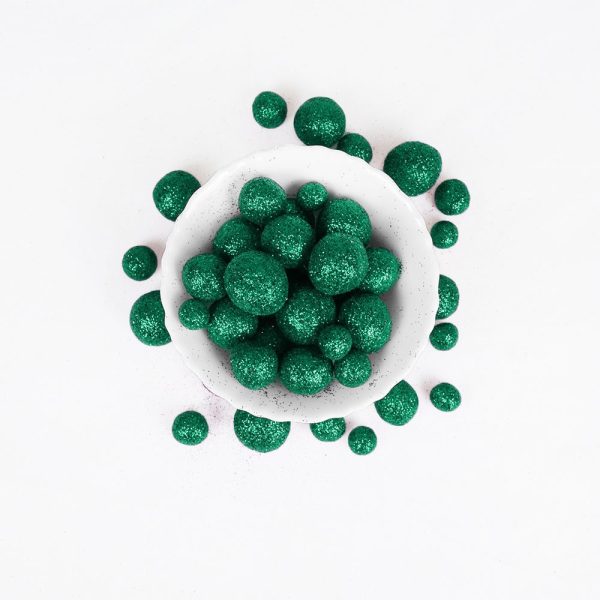 2.2cm Wool Felt Glitter Ball | Christmas Green - Image 2